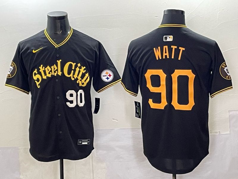 Men 2025 Nike Pittsburgh Steelers 90 Watt Black Limited NFL Jersey style 0063